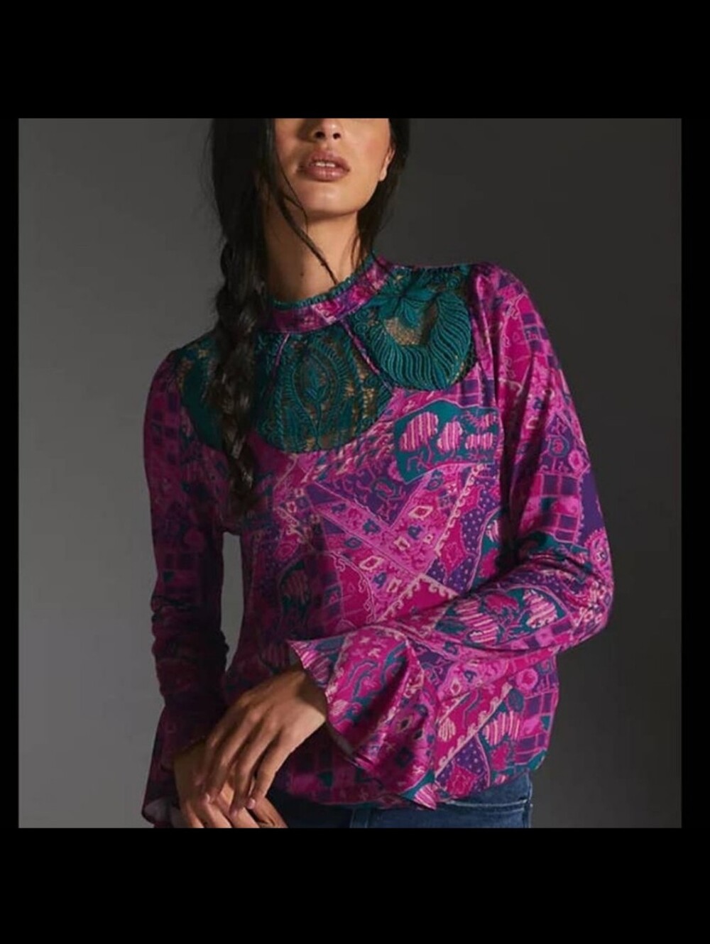 Tiny Anthro Magenta Embroidered Flutter Brennan Top Sz M